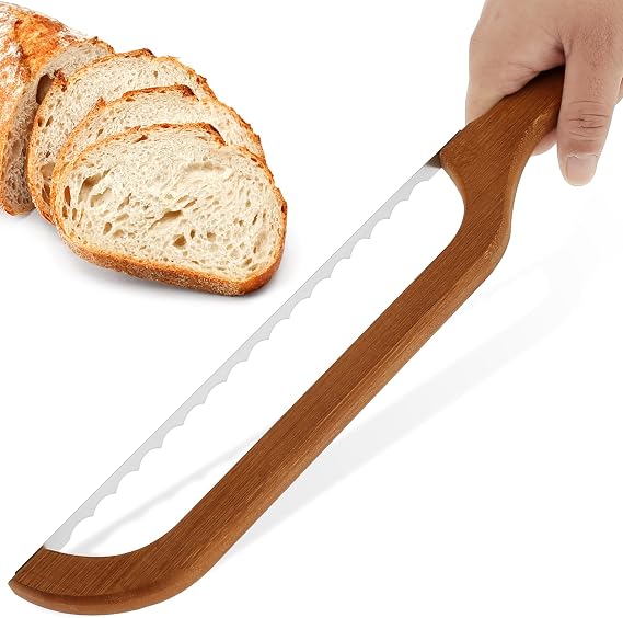 Bread Knife Bread Bow Knives with Serrated Edge Stainless Steel Bread Bow Cutter with Ergonomic Wooden Handle Portable Bread Cutting Tool for Cutting