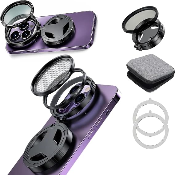 Magnetic CPL Filter for iPhone 17 16 15 14 13 12-52mm Rotatable Polarizing Lens, Foldable Phone Camera Attachment, Anti-Glare Reduces Reflections Enhances Colors for Photography (1*Set)