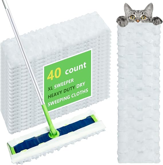 40 Count XL Heavy Duty Dry Sweeping Cloths for Swiffer Sweeper XL Mop | Disposable X-Large Pet Refill - Thickened Multi-Surface Dry Mopping Pad Refills for Floor Cleaning