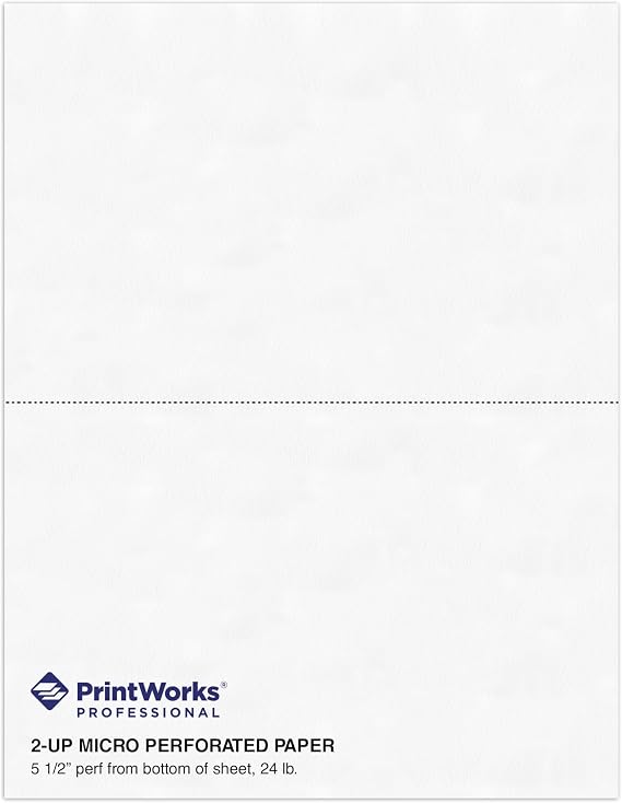 PrintWorks Professional Half Sheet Perforated Paper 8.5 x 11 - Perfect For W-2, 1099, Statement Use - Made in the USA - 500 Sheets - 20 lb - A5 Paper - Printer Compatible - White (04116)