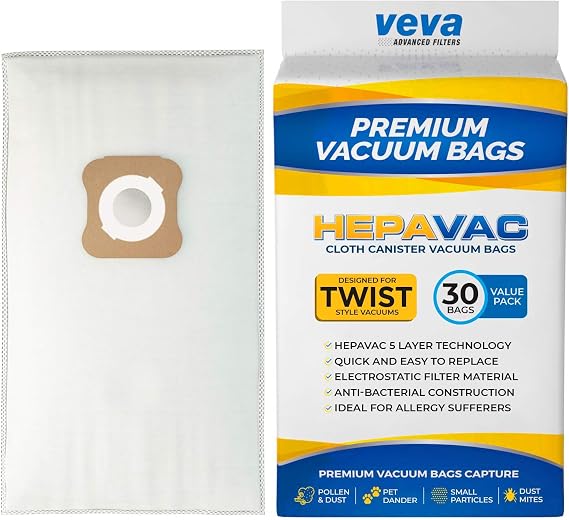 VEVA 30 Pack Premium HEPA Vacuum Bags Style G Cloth Bag compatible with Kirby Twist Micron Magic Type G, Ultimate G & Diamond; G3, G4, G5, G6, G7, Gsix Cleaners