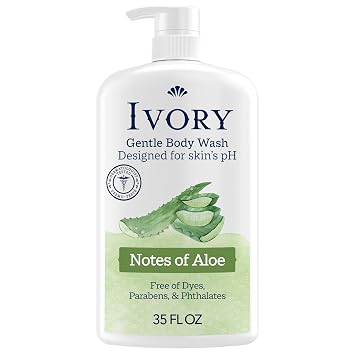 Ivory Gentle Body Wash, Designed for the Whole Family, Free of Dyes Heavy Perfumes Parabens Phthalates & Silicones, Aloe Scent, 35 oz