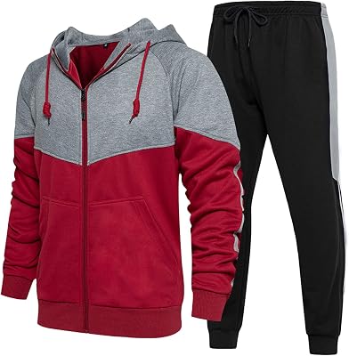 Runcati Mens Tracksuit Sweatshirt and Joggers Color Block Sweatsuit 2 Pcs Sports Set