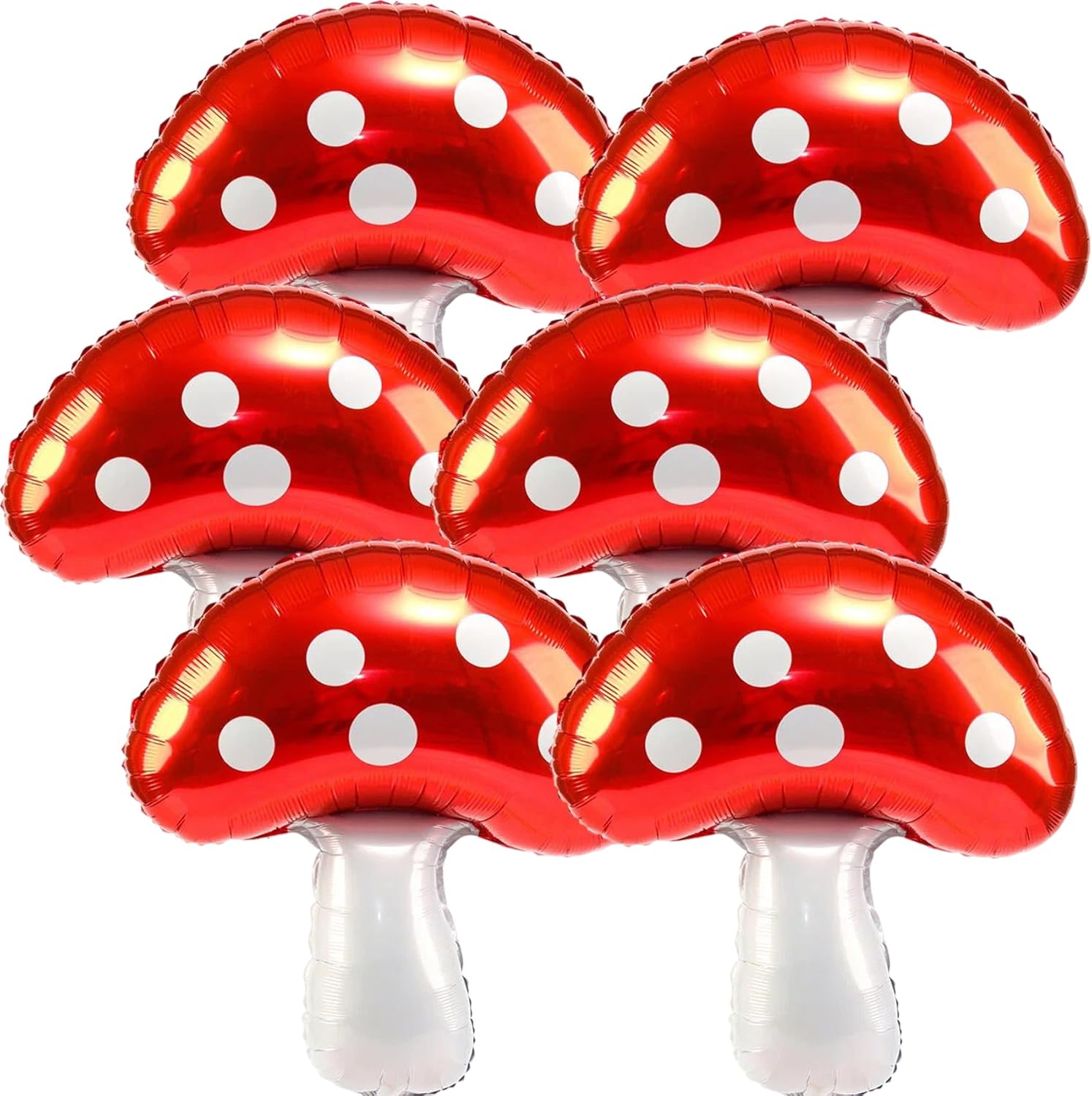 6PCS Large-Mushroom-Balloons Super Red Mushroom Balloons Red Foil Video Game Mushrooms Balloon Birthday Party Decorations for Boys Girls Party Supply