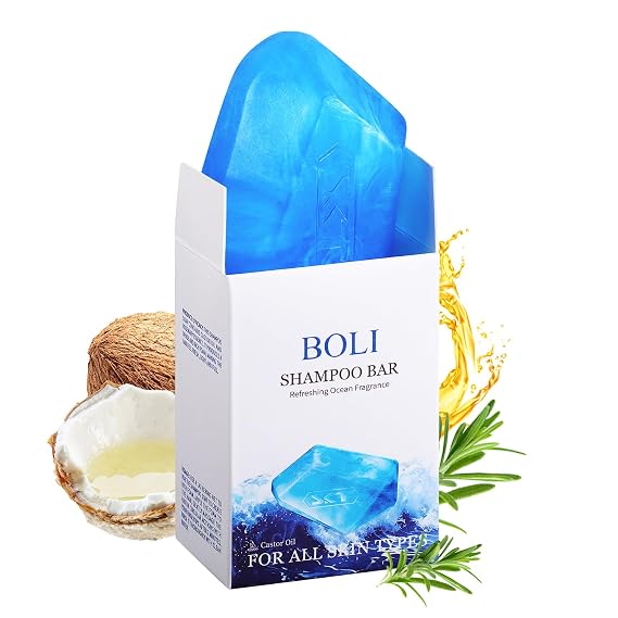 BOLI Castor Oil Hydrating & Moisturizing Shampoo Bar, Blue