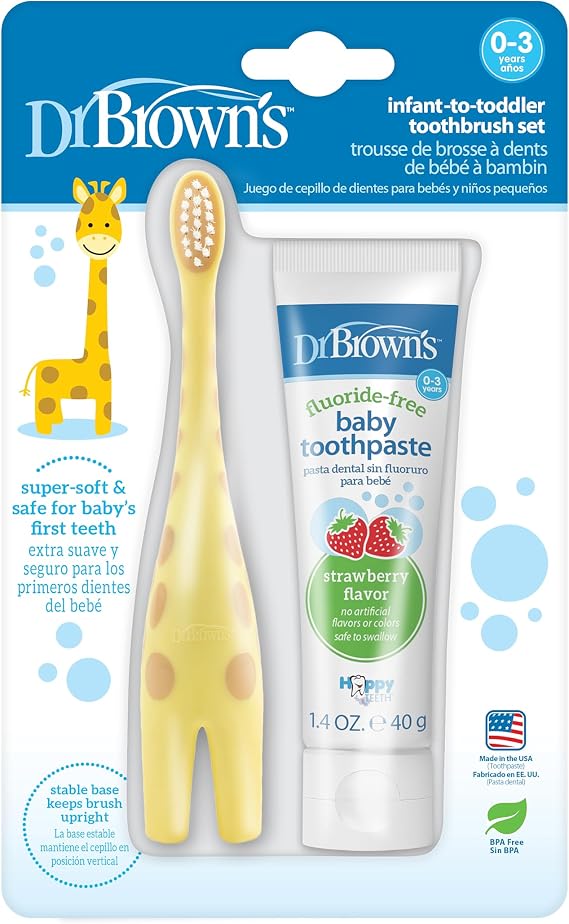 Dr. Brown's Infant-to-Toddler Toothbrush, Giraffe & Strawberry Toothpaste Set