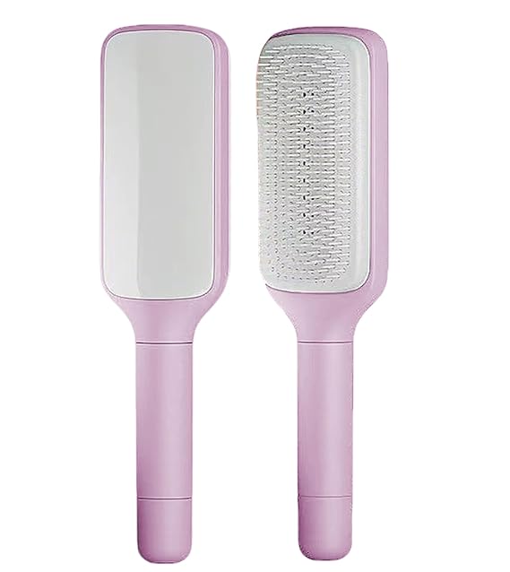 Self Cleaning Hair Brush with Retractable Bristles for Women Long Thick Hair (Purple)