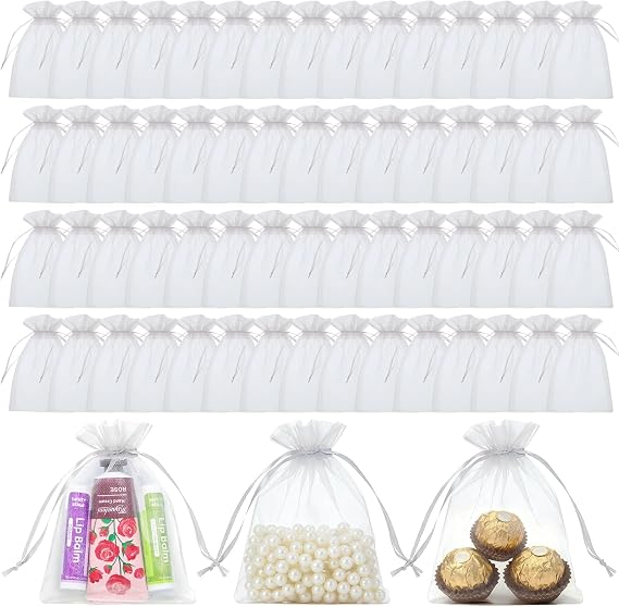 Yopela 60 PCS White Organza Bags, 3.5x4.7 Inch Mesh Bags Drawstring for Jewelry, Wedding Favors &Party Supplies, Elegant Mesh Pouches for Favor Sachets and Small Item Storage,Valentine's Gift Bag