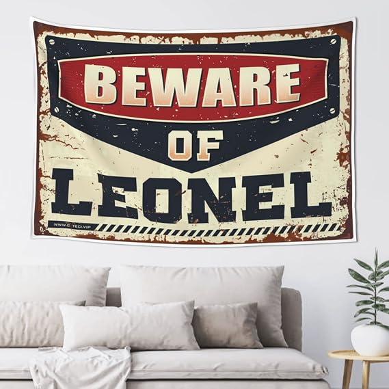 Backyard Bar Decor Beware Of Leonel Tapestry Cave Man Bar Custom Tapestry(75X100CM)