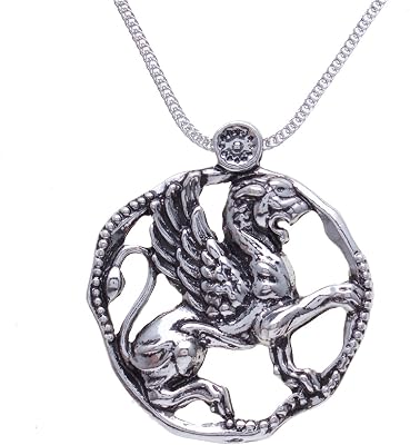 Antique Silver Pt Persian Army Winged Lion Necklace Chain Gift Farvahar