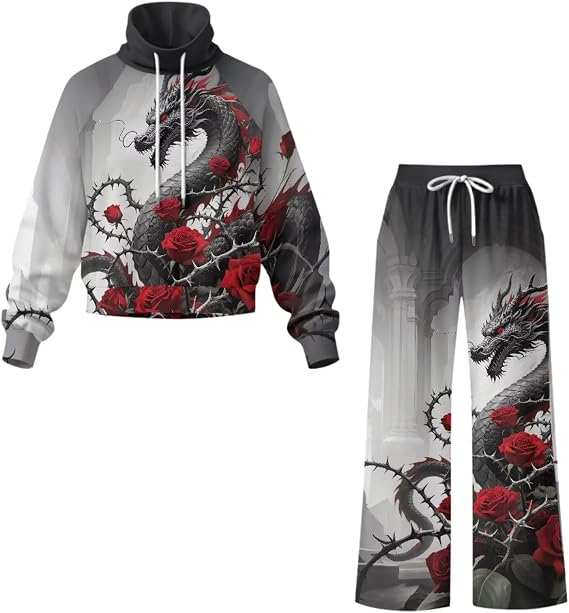 Women Joggers Set 2 Piece Sweatshirt Wide Leg Sweatpant Tracksuit Set