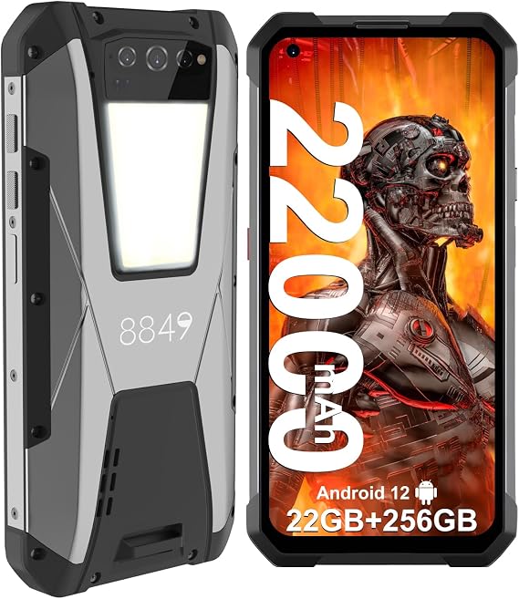 8849 Tank Rugged Smartphone, 22000mAh(66W) 22GB+256GB 4G Android Phone Unlocked with 1200LM Camping Light, IP68 Waterproof 6.81" Android 12 Rugged Cell Phone, 108MP Camera, Single Speaker/NFC/OTG
