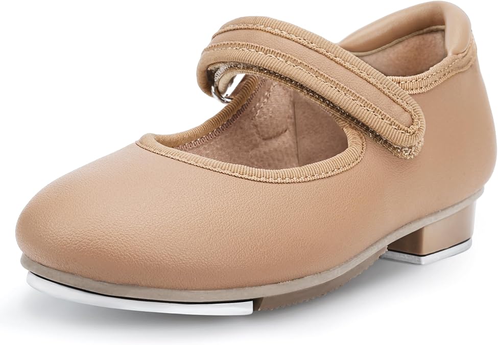Stelle Girls Tap Shoes Easy Strape PU Leather Dance Shoes | Hook-and-loop strap, Non-slip outsole, Crisp tap sound, Cushioned insole, Padded heel collar, Lightweight fit