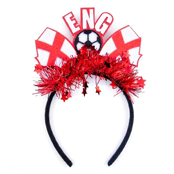 England Soccer Fan Headbands for Women Red and White Flag Tinsel Hairband ENG Football Team Spirit Accessories for Adults National Team Pride Gear Stadium Viewing Party 1Pcs