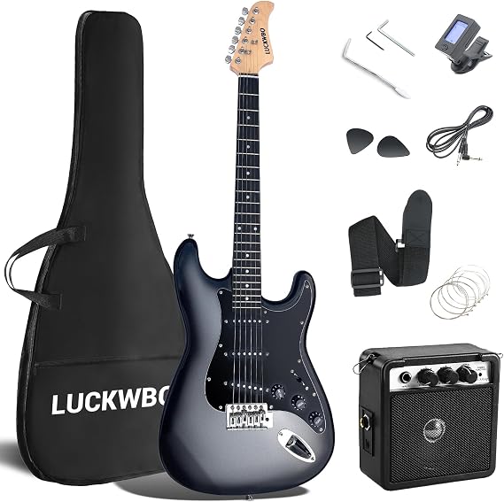 Full-Size 39 Inch Electric Guitar with SSS Pickups,Mini Amplifier, Complete Beginner Starter Kit with Gig Bag, Tuner, Strap, Strings, Cable & Picks (VS)