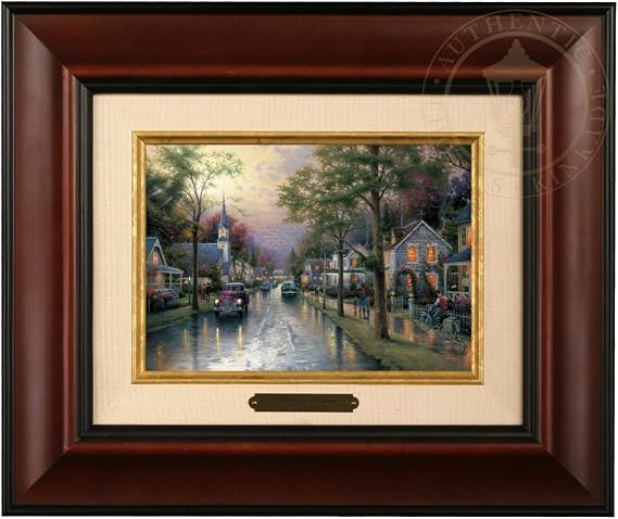 Thomas Kinkade Hometown Morning Brushwork (Burl Frame)
