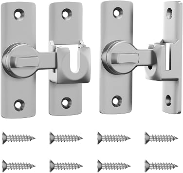 Flip Door Latch, 90/180 Degree Barn Door Latch, Silver Right Angle Door Lock Latch, Flip Gate Latches Hardware, Sliding Door Latch Lock for Cabinets, Bathroom, Barn Door, 2 Pack