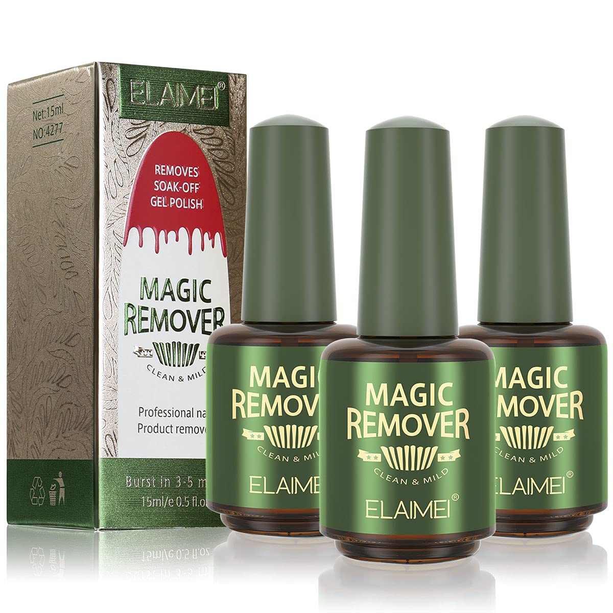 Nail Polish Remover for Gel,3 pack Magic Gel Nail Polish Remove Within 2-3 Minutes,Quick &amp; Easy Polish Remover,No Need For Foil, Soaking Or Wrapping Green