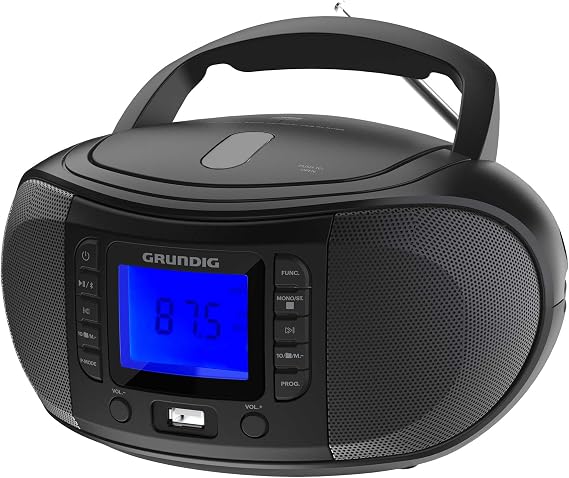 GRUNDIG GRB 3500 Portable Radio Boombox with Bluetooth Built-in CD Player USB 2.0 Port 3.5 mm Headphone Jack FM Receiver with PLL Frequency Tuning 30 Stations Memory Black