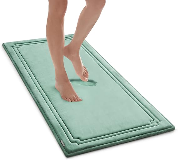 MICRODRY - Luxurious Racetrack Twist Memory Foam Bath Mat, Charcoal-Infused Absorbent Bath Mat with Skid-Resistant Base, Memory Foam Rug for Bathrooms, Kitchens & More, 24 x 58 inches, Aqua