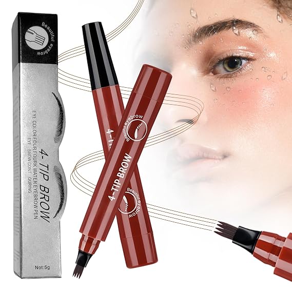 Microblading Eyebrow Pencil, 2025 New 3D Waterproof 4 Tip Magic Eyebrow Pencil, Natural Gap Filling Eyebrow Makeup Contouring Pen Long-Lasting Fine Stroke Eye Brow Pen (Red Brown)