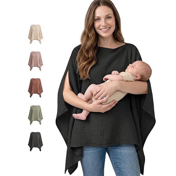 Konssy Muslin Nursing Cover for Women, 360 Full Privacy Poncho