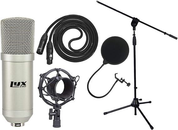 LyxPro Condenser Microphone for Studio, Vocals, Instruments, Podcasting and Professional Recordings with Shockmount, Mic Stand, Pop Filter, XLR Cable
