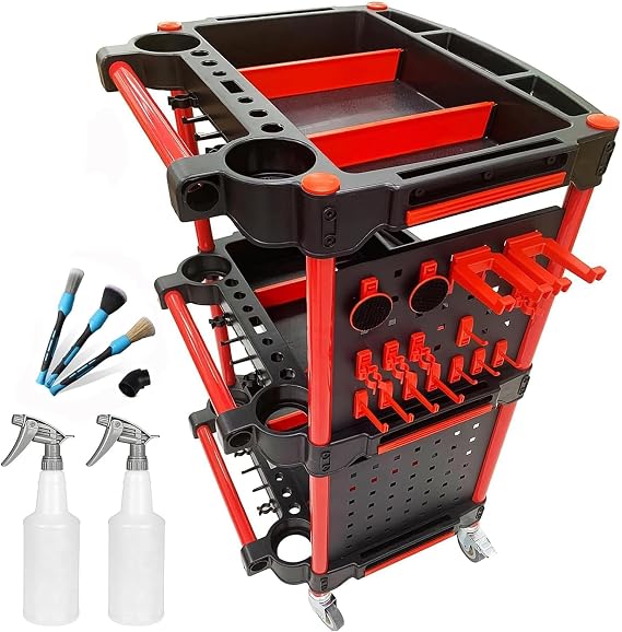 Utility Cart,Auto Detailing Tool Cart with 2 Tool Hanging Board