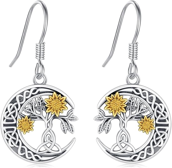 Sunflower Earrings for Women 925 Sterling Silver Heart Moon Sunflowers Hoop Teardrop Opal Abalone Dangle Drop Earrings Sunshine Jewelry Gifts