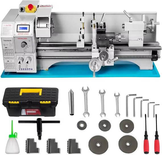 Mini Lathe Machien, High-Precision Mini Metal Lathe, 2500 RPM 550W Benchtop Lathe with 3-Jaw Chuck for Metal Turning Threading Drilling (8.7"x23.6")