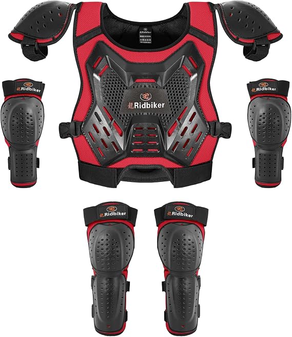Kids Dirt Bike Gear Armor Vest Suit, Motorcycle Chest Protector with Knee Elbow Pads, Youth Riding Protective Gear for Motocross Cycling Skating Ski Off-Road