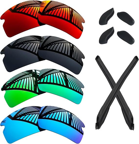 4 Pairs Replacement Lense for Oakley Flak 2.0 OO9295 Sunglasses - Solid Black+Emerald+Ice Blue+Fire Red