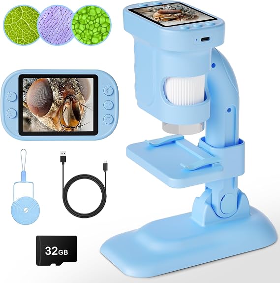 Kids Microscope - Mini Handheld Microscope for Kids, Portable Pocket Digital Toys for Girls Boys Birthday Blue