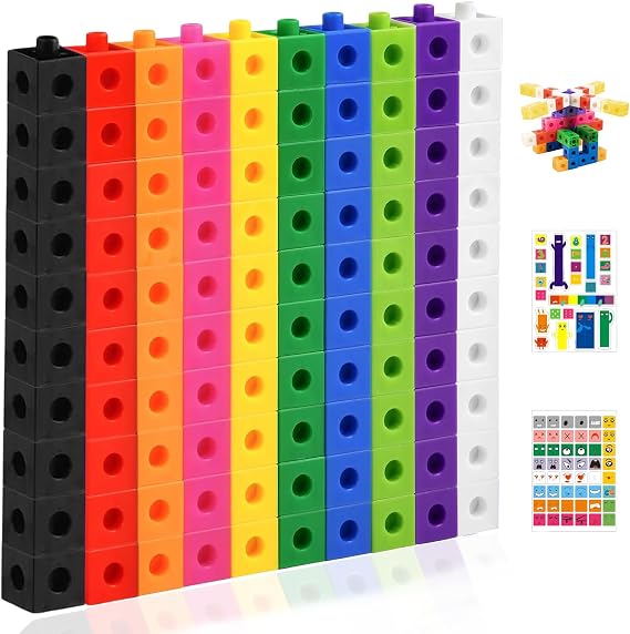 100 PCS Maths Cubes, Number Blocks Toys Counting Cubes with 10 Colour Linking Cube with 2 Stickers, 2CM Counting Blocks Maths for Block Set Easy to Connect(for Ages 15 and Above)