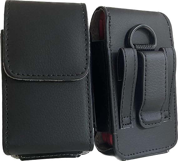 Vertical Black Leather Case with Magnetic Closure and Belt Loops Compatible with Consumer Cellular Verve Snap Flip Phone