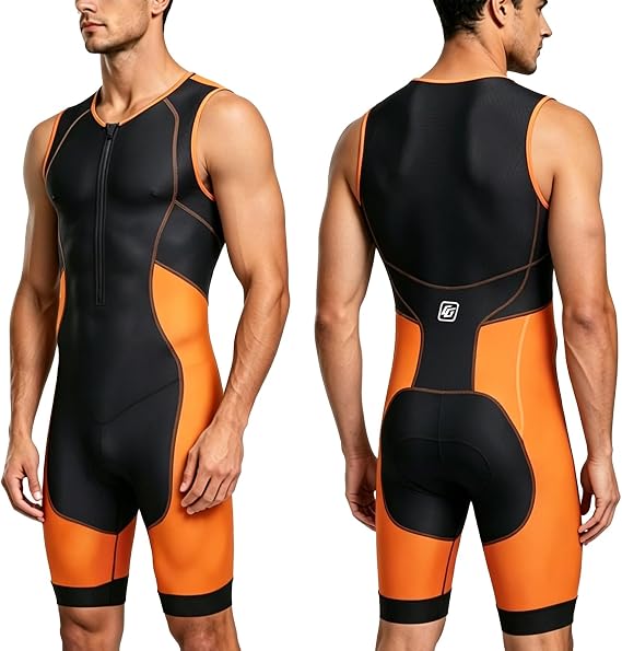 Triathlon Suits Mens One-Piece Sleeveless Trisuits Skin Wet Suit for Running Cycling Swimming