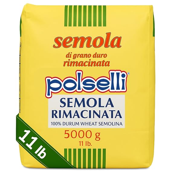 POLSELLI Italian Semola Flour, Fine Ground Semolina Rimachinata, 5 kg | Fine Ground Durum Wheat Flour For Fresh Pasta, Bread, Baking, All-Natural, Unbleached, Non-GMO, Product Of Italy