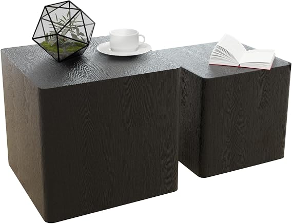 Nesting Table Set of 2, Modern MDF Coffee Table Side Table End Table for Living Room Office/Leisure Area Bedroom Apartment (Black, 15.75" D x 14.96" H)