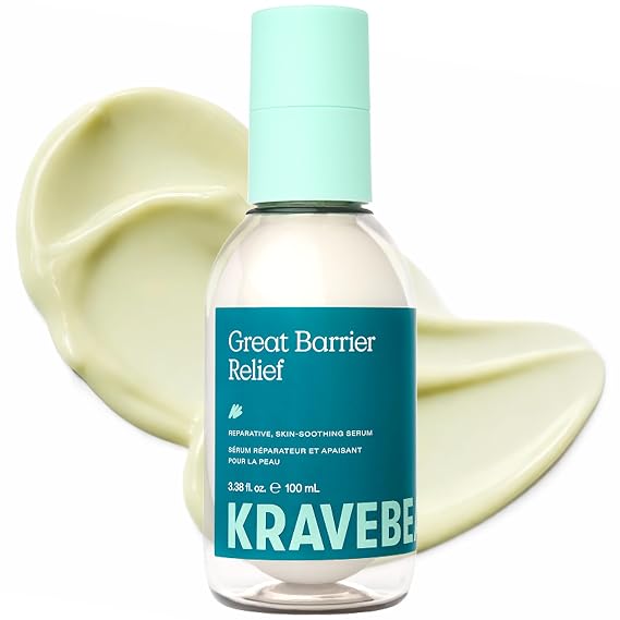 KraveBeauty Great Barrier Relief Face Serum for Dry, Sensitive Skin, 100 mL | Soothing Serum Cream Hydrates & Supports Barrier with 10% Tamanu Oil, Niacinamide & Ceramides, Fragrance-Free, Jumbo Size