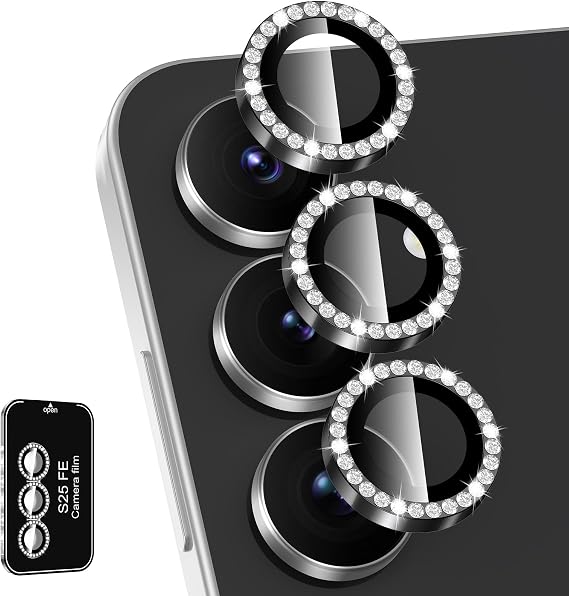 for Samsung Galaxy S25 FE Camera Lens Protector, Individual Metal Ring Tempered Glass Lens Cover, [Strong Adsorption] Scratch Resistant Ultra-Thin HD Clear Lens Cover, 1 Set-Black Diamond