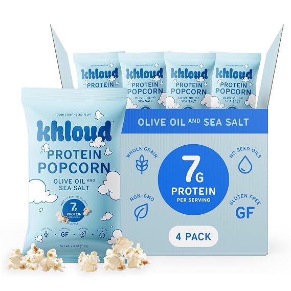 Khloud Protein Popcorn, Olive Oil & Sea Salt, 7g Protein Snack, 4oz, 4pk