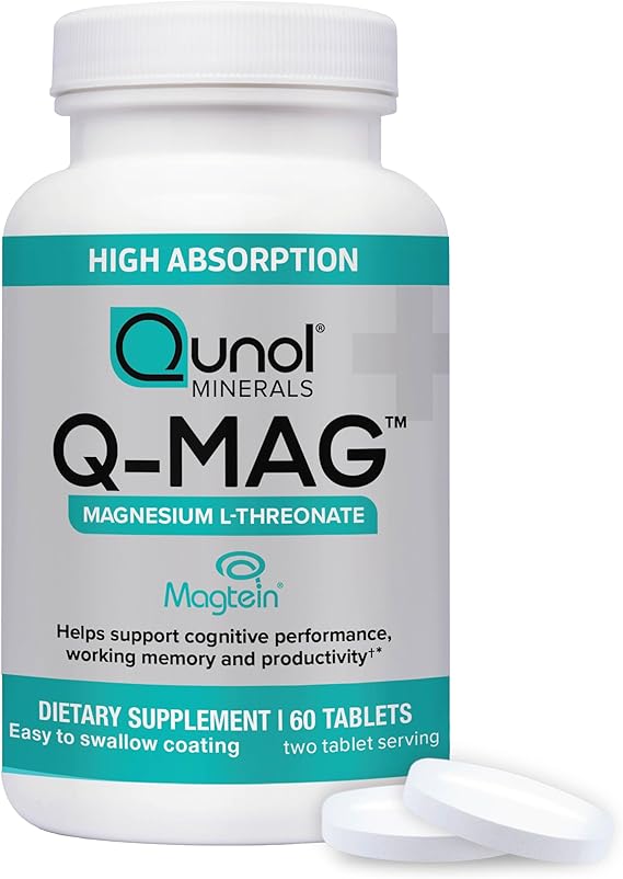 Qunol Magnesium L-Threonate Tablet, 2000mg of Magtein, Vegetarian, 60ct | Supports Cognitive Performance, Working Memory & Productivity, Mental Alertness, Restful Sleep, Healthy Stress Response