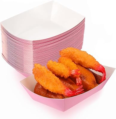 50 Pcs 2lb Paper Food Trays Boat Disposable Nacho Trays Paper Boat for Nachos, Hotdogs, Tacos, Fries pink