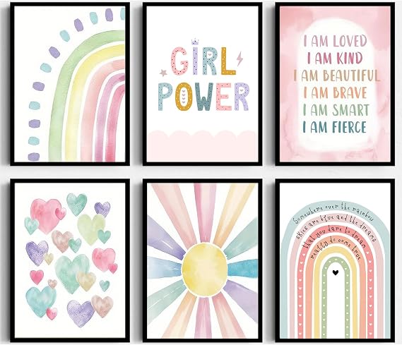 YOXORDQ Pink Boho Sun Rainbow Wall Art Set of 6,8x10in Unframed