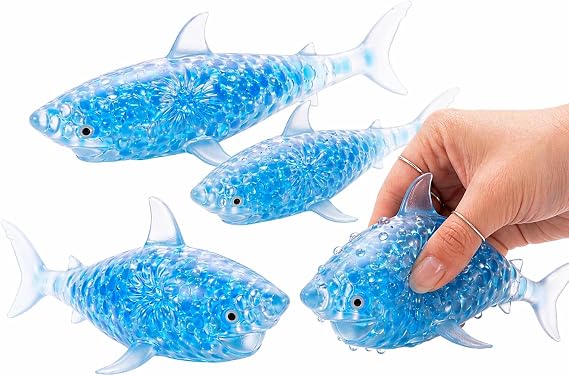Shark Squishy Fidget Toy Set of 3, Ocean Style Gel Bead Filled Stretchable Sensory Sharks, Anti Stress Squeeze Hand Toys for Focus, Calmness & Relaxation, Desk School Travel Friendly 14cm