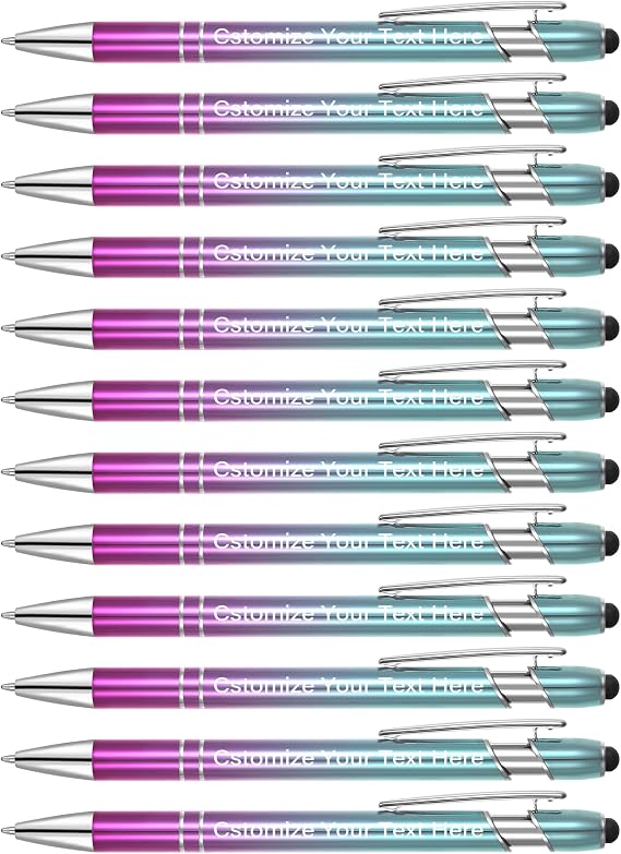 Kingluu Up to 500 Pcs Custom Pens Bulk,Personalized Ballpoint pens with Stylus,Black Ink Customized Pen with Your Name Message logo Text for Business Graduation Anniversaries 24 Pcs/Pack Blue-Purple