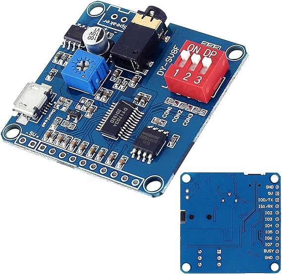 DEVMO Voice Playback Module Music Player Voice prompts Voice Broadcast Device MP3 Trigger Amplifier Class D 5W 64MBit Flash Compatible with Ar-duino