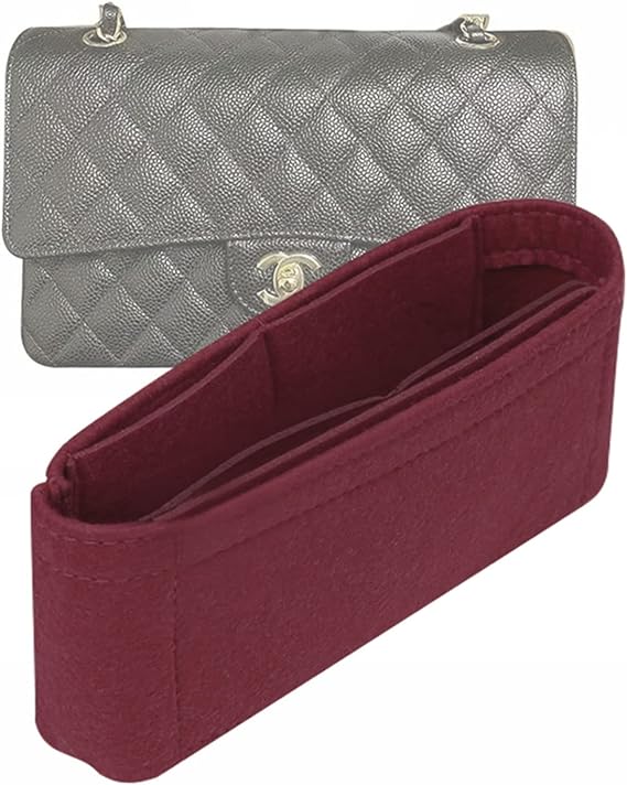 Lckaey Purse Insert Organizer for small classic flap bag insert- Premium Handbag Felt Organizer No zipper2009Claret-S