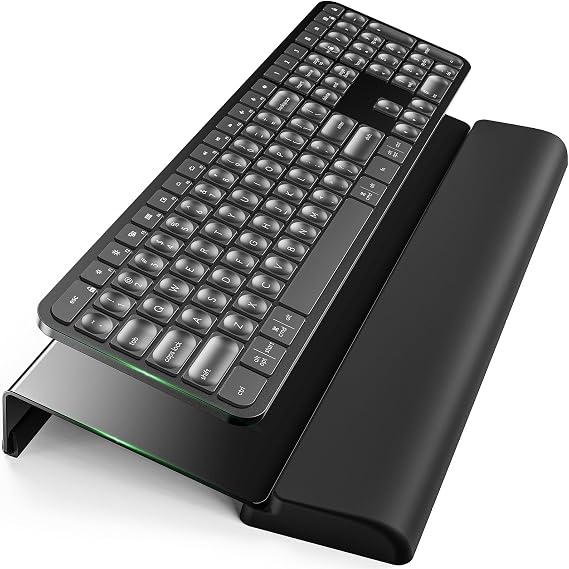 Compact Keyboard Stand w/Silicone Wrist Rest & 3-Level Height Adjustment, Klearlook Acrylic 16.85 x 5.5 inches Space-Saving Computer Keyboard Riser w/Storage Slot for Comfortable Typing - Black