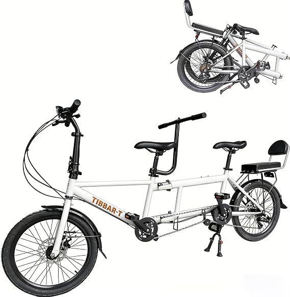 Folding Tandem Bikes, Beach Cruiser Bikes for Adults, Tandem Bikes with 20-Inch Wheels, Adjustable 7-Speed Tandem Cruiser Bikes
